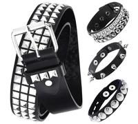 Zuuyye - Set de Cinturón de Tachuelas 4 Piezas, Cinturón Punk Rock y Brazaletes para Mujer y Hombre, Accesorios Y2K, Unisex