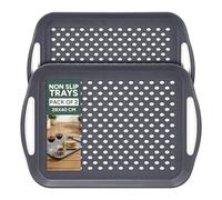 Zuvo Bandeja Antideslizante para Servir Alimentos con Asas (Juego de 2), plástico sin BPA, Ligera y Duradera, bandejas Antideslizantes para sofá para Comer y Beber (Gris)