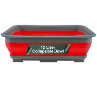 Zuvo Cuenco plegable de 10 L | Recipiente compacto para cocina, camping y caravanas | Lavabo plegable duradero - Diseño rojo y gris que ahorra espacio