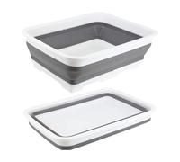 Zuvo Cuenco Plegable para Lavar - Cesta de lavandería de 10 L para Fregadero - Cesta de lavandería Plegable, diseño de Ahorro de Espacio para Camping, Viajes, hogar y Cocina - Gris y Blanco