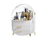 Zuvo Organizador de maquillaje con 2 cajones grandes para el cuidado de la piel y almacenamiento de cosméticos, caja de tocador duradera y elegante para perfumes, brochas y accesorios, color blanco