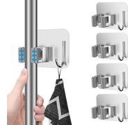 Zuvo Soporte para fregona montado en la pared (4 piezas) - Organizador de escobas de acero inoxidable para baño, cocina, armario, garaje, jardín - Solución de almacenamiento duradera