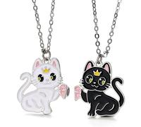 ZUWIJEQ 2 Pcs Collares de Amistad Mejores Amigos,Gato a Juego Collar Colgante Niñas Acero Inoxidable Gato Amistad Collar Bff,Hermanas Colgante Collar Amistad Joyería Regalo,Regalo para Mujeres y Niñas