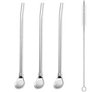 ZUWIJEQ 3 Pcs Bombilla Mate Cuchara de Paja Cuchara de Filtro de Paja de Acero Inoxidable Pajitas de Acero Inoxidable Cuchara de Paja de Metal Reutilizable con Cepillo de Limpieza para Té Café