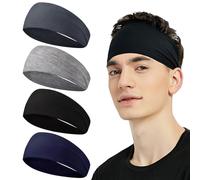 ZUWIJEQ 4 Pcs Cinta Pelo Deporte Hombre, Diadema Deportiva Elástica Durable, Diadema Hombre, Cinta Sudor Cabeza Entrenamiento, Diadema Antideslizante Hombre y Mujer para Yoga Fitness Correr Ciclismo
