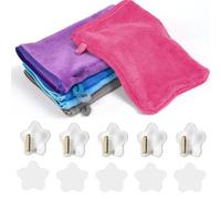 Zuxbolf 5 Manoplas de Baño para Ducha con 5 Ganchos de Baño Adhesivos Manoplas de Toalla para Baños de Franela Suave para Bebé Niño Adultos Mascotas Guantes de Baños para Ducharse Lavarse