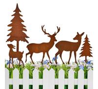 Zuxbolf 5 Piezas Decoraciones Navideñas En Metal Oxidado,Adornos para Jardín de Navidad con 3 Renos y 2 Árboles de Navidad,Christmas Garden Signs with Stakes Resistentes para Jardín,Exterior O Patio