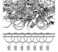 Zuxbolf 50 Anillas de Cortinas de Metal con Pinzas Anillas para Barra de Cortinas de 34 mm de Diámetro Argollas para Colgar Cortina Plateadas Argollas con Pinzas Fuertes para Sujetar Cortina
