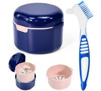Zuxbolf Caja de Limpieza para Dentadura Postiza con 1 Cepillo Limpiador para Prótesis Dental Caja para Limpieza de Férula Dental con Colador para Escurrir Agua Caja para Guardar Ortodoncia Invisible