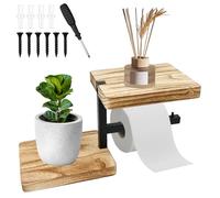 Zuxbolf Portarrollos Baño de Pared, Portarrollos de Papel Higiénico Portarrollos de Baño para Papel Higiénico con 2 Estante de Madera,Sin Taladro, Soporte Papel para Baño para Baños y Cocinas