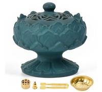 Zuxbolf Quemador de Incienso Cerámico,Soporte de Incienso de Cerámica Incense Burner con Pinzas para CarbóN, Palo, Polvo, Cono, Bobina Incienso de Torre para Yoga Sala de Meditación Casa Oficina