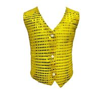 ZUYPSK Chaleco de lentejuelas para niños con purpurina, unisex, chaqueta corta, jazz, danza, festivo, hip hop, fiesta, boda, chaleco de traje, rendimiento, dorado, 130 cm