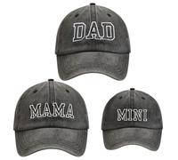 ZUYYON 3 gorras de béisbol ajustables para padres e hijos, para mamá, papá, mini hija, hijo, bordado a juego, sombreros retro familiares, Negro -, talla única
