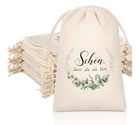 Zuziehbeutel Baumwollbeutel 20 Stück 10x15cm, Baumwollsäckchen, kleine Stoffbeutel Geschenkbeutel mit Kordelzug, für Geburtstag, Hochzeit, Weihnachten (Schön, dass du da bist)
