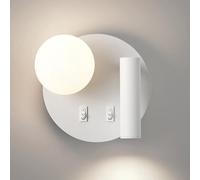 ZVALIEVYE Aplique de Pared Redondo, Luz de Lectura Led para Montaje en Pared, Lámpara de Pared para Mesita de Noche con Interruptor, Apliques de Pared de Vidrio con Forma de Globo, Luces para Cabecera