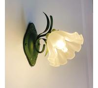 ZVALIEVYE Apliques de Pared Vintage con Pantalla de Cristal con Flores Verdes, Apliques de Latón con Iluminación Vertical, Lámpara de Tocador Moderna, Lámpara de Pared para Mesita de Noche, Dormitorio