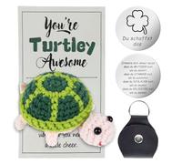 ZVBRSKM Amuleto de la suerte, tortuga de ganchillo verde con tarjeta grande, moneda de la suerte de doble cara y bolsillo para monedas, regalos personalizados, regalo de mutuo para energía positiva