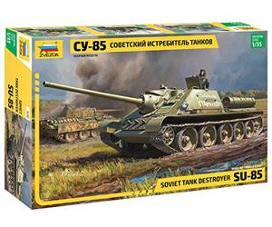 Zvezda 500783690 Vehículo 500783690 - 1:35 SU-85 Soviet Self Propelled Gun, Kit de Montaje de plástico para Principiantes, Color Caqui