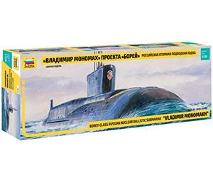 Zvezda 500789058 500789058-1:350 Borey Class Russ.Nuclear - Juego de construcción de maqueta de submarina de plástico para Principiantes, Color Gris