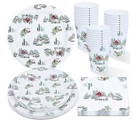 ZVK Vajilla de fiesta, Juego de Platos, Servilletas, Vasos Blanca Navidad 96 piezas Juegos de vajilla para fiestas de papel Juegos de cubiertos desechables para Navidad, Año Nuevo