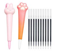 ZVKACT 2 Bolígrafos de Gel Anti-Estrés - 10 Recambios, Tinta Negra, Super Suaves - Ideal para Escuela y Oficina - Diseños: Pata de Gato y Conejo