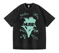 ZVKVLDE Camiseta De Algodón Negra Lavada AlbumMUSE Who Graphic Supports Men Women Tshirts(Black-c,M)