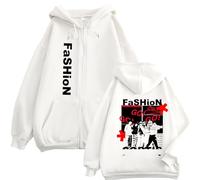 ZVKVLDE Sudadera con Capucha De Moda con Estampado De Álbum Y Cremallera Unisex con Capucha(White,L)