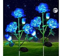 ZVO Luces Solares de Flores de Rosas, 2 Piezas10 LED Luces Solares Exterior Jardín, IP65 Lampara de Jardín de Rosas Al Aire Libre, Iluminación Decorativa para Jardín, Patio, Entrada, Caminos(Azul)