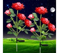 ZVO Luces Solares de Flores de Rosas, 2 Piezas10 LED Luces Solares Exterior Jardín, IP65 Lampara de Jardín de Rosas Al Aire Libre, Iluminación Decorativa para Jardín, Patio, Entrada, Caminos(Rojo)