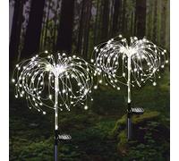 ZVO Luz Solar Fuegos Artificiales, 2pcs 120 LED Luces Solares al Aire Libre, 2 Modos Lámparas Solares Impermeable Decoración Solar Exterior para Camino de Jardin Patio Balcón (Blanco)