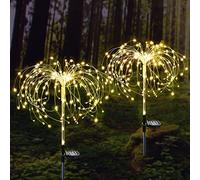 ZVO Luz Solar Fuegos Artificiales, 2pcs 120 LED Luces Solares al Aire Libre, 2 Modos Lámparas Solares Impermeable Decoración Solar Exterior para Camino de Jardin Patio Balcón (Blanco cálido)