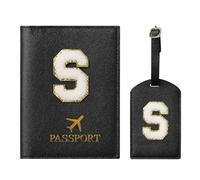 ZVRSUA Funda de Pasaporte y Etiqueta de Equipaje Juego con Parche Letras, Funda Pasaporte Personalizada, Accesorio de Equipaje Personalizado, Regalo, Muy Lindo para Mujeres, Adolescentes y Niñas,