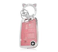 ZVRSUA Funda para Llaves de Coche con Llavero, Cubierta Funda Protectora para Llave de Coche Compatible para VW Golf 7 Tiguan T-ROC T-Cross Polo Seat Ateca Ibiza Leon Skoda Octavia Fabia Kamiq (Rosa)