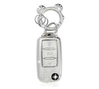 ZVRSUA Funda para Llaves de Coche con Llavero, Cubierta Funda Protectora para Llave de Coche Compatible para Vw Caddy Jetta Bora Beetle Golf Polo Passat Tiguan T5 Skoda Seat Ibiza Leon (Plata)