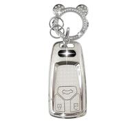 ZVRSUA Funda para Llaves de Coche con Llavero, Cubierta Funda Protectora para Llave de Coche Compatible para Audi A4 S4 RS4 B9 A5 F5 S5 RS5 A6 A7 C8 A8 S8 D5 Q2 Q5 SQ5 Q7 SQ7 (Plata)