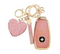 ZVRSUA Funda para Llaves de Coche con Llavero Diamantes de Imitación Brillantes Compatible con Mercedes Benz 2019-2021 A-Klasse C-Klasse G-Klasse 2017-2020 E-Klasse S-Klasse Smart Key (Rosa)