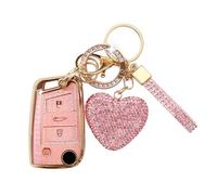 ZVRSUA Funda para Llaves de Coche con Llavero Diamantes de Imitación Brillantes, Compatible con VW Golf 7 Mk7 Polo Jetta Tiguan Touran Seat Leon Fabia Ibiza (Rosa)