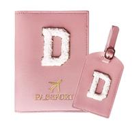 ZVRSUA Funda para pasaporte y conjunto de etiquetas de equipaje con parche de letras, de cuero PU duradero, accesorio de equipaje de viaje personalizado, regalo, muy mono para mujeres, adolescentes