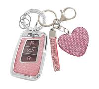 ZVRSUA Funda Protectora para Llaves de Coche con Llavero de Diamantes Brillantes Compatible con VW Volkswagen Passat B8 Jetta Polo Tiguan T-ROC MK2 Scirocco Skoda Superb Kodiaq Seat (Rosa)