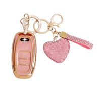 ZVRSUA Funda Protectora para Llaves de Coche con Llavero de Diamantes - Compatible con Audi A1 A2 A3 A4 A5 A6 A7 A8 A4L A6L A8L Q5 Q7 Q8 R8 RS4 RS5 RS6 S4 S5 S6 SQ5 SQ7,Smart Key,3 Botones (Rosa)