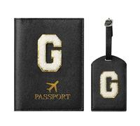 ZVRSUA Juego de funda para pasaporte y etiqueta de equipaje con parche de carta, estuche de pasaporte personalizado, accesorio de equipaje personalizado, regalo, muy lindo para mujeres, Negro