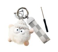 ZVRSUA Llavero Mujer con Muñeco y Hebilla Desmontable, Llavero Coche/Moto de Cuero PU con Diseño Ajedrez, Colgante Decorativo para Bolsos y Llaves (Blanco)