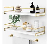 ZVZM Baldas Flotantes Pared, 2 Niveles Estanterias de Pared y 1 Niveles Toallero, Estantería Estante de Pared, Estantes Flotantes para Dormitorio, Cocina, Baño, Sala de Estar, Inodoro.
