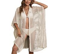 ZwaitL Camisa ligera de red hueca con botón frontal para mujer, camiseta delgada de algodón para mujer, ropa de playa casual para temporada