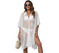 ZwaitL Camisa ligera de red hueca con botón frontal para mujer, camiseta delgada de algodón para mujer, ropa de playa casual para temporada