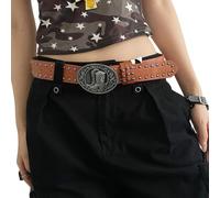 ZwaitL Cinturón punk ajustable para mujer adornado con tachuelas retro y detalles tallados para un aspecto moderno vanguardista, cinturón punk de piel sintética con hebillas retro, marrón, Talla única