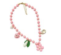 ZwaitL Collar con colgante de flor de melocotón romántico, cuentas de resina respetuosas con la piel, delicada cadena floral de melocotón, joyería para ocasiones diarias, delicado collar de tono oro
