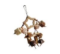 ZwaitL Juguete interactivo de loros con masticables de frutas de madera y rodillos de hierba para aliviar el aburrimiento, accesorios de jaula de loros, bola masticable de fibra natural para pájaros