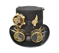 ZwaitL Sombrero steampunk con gafas desmontables y broche para Halloween, decoración de equipo de metal, gótico, cosplay, mago, jazzs, steampunk, con gafas para mujer