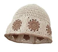 ZwaitL Sombrero tejido a mano para mujer, diseño floral Y2K para adolescentes, niñas, mujeres, fiestas, sesiones de fotos, sombrero de playa de punto, Panamá, beige, Talla única